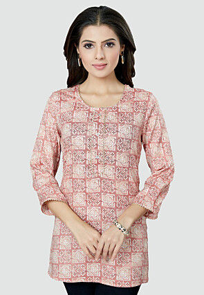 Digital Printed Rayon Kurti in Light Pink