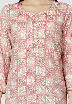 Digital Printed Rayon Kurti in Light Pink