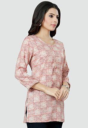 Digital Printed Rayon Kurti in Light Pink