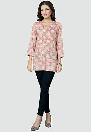 Digital Printed Rayon Kurti in Light Pink