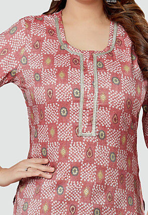 Digital Printed Rayon Kurti in Old Rose