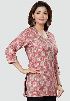 Digital Printed Rayon Kurti in Old Rose