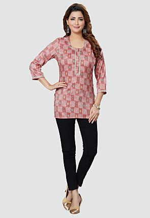 Digital Printed Rayon Kurti in Old Rose