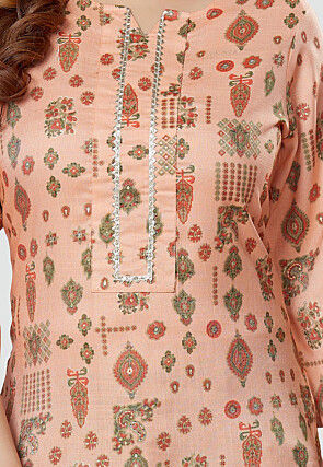 Digital Printed Rayon Kurti in Peach
