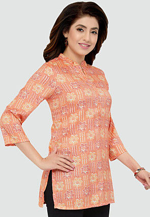 Digital Printed Rayon Kurti in Peach
