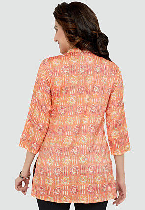 Digital Printed Rayon Kurti in Peach