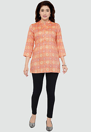 Digital Printed Rayon Kurti in Peach