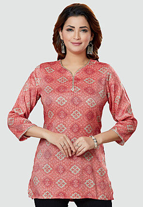 Digital Printed Rayon Kurti in Pink