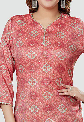 Digital Printed Rayon Kurti in Pink