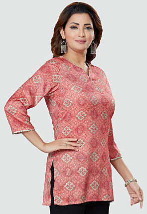 Digital Printed Rayon Kurti in Pink