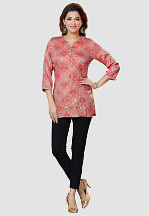 Digital Printed Rayon Kurti in Pink
