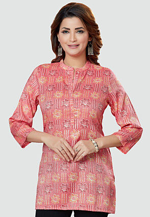 Digital Printed Rayon Kurti in Pink