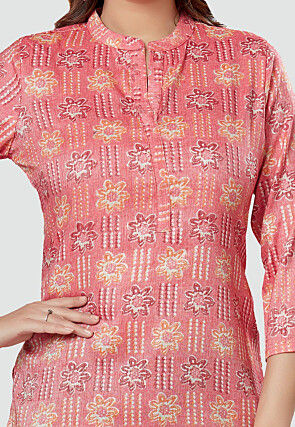 Digital Printed Rayon Kurti in Pink
