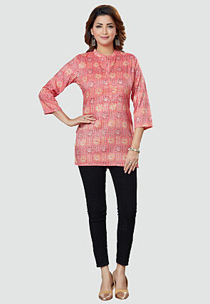 Digital Printed Rayon Kurti in Pink