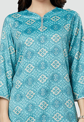 Digital Printed Rayon Kurti in Sky Blue