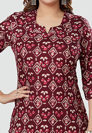 Digital Printed Rayon Kurti in Wine