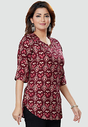 Digital Printed Rayon Kurti in Wine