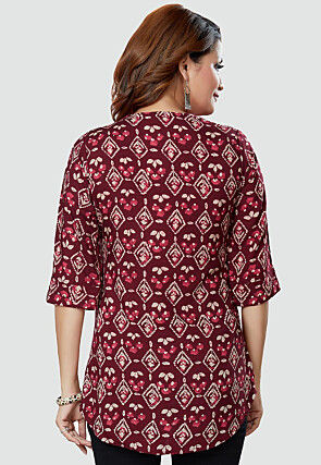Digital Printed Rayon Kurti in Wine