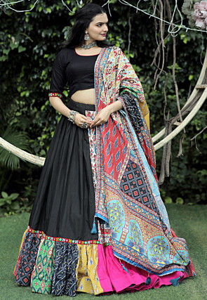 Midnight Black and Copper Gold Silk Indian Fashion Lehenga – BharatSthali