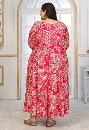 Digital Printed Rayon Long Dress in Fuchsia