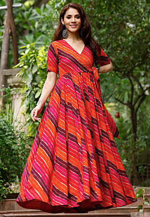 Digital Printed Rayon Gown in Multicolor