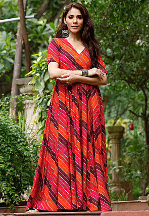Digital Printed Rayon Gown in Multicolor