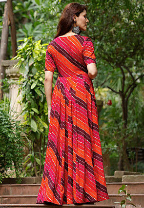 Digital Printed Rayon Gown in Multicolor