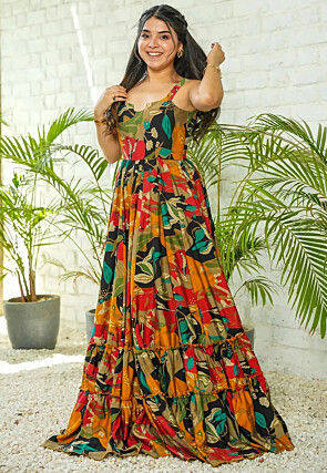 Digital Printed Rayon Maxi Dress in Multicolor