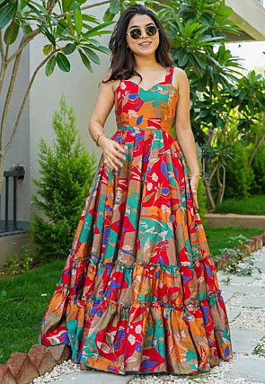 Digital Printed Rayon Maxi Dress in Multicolor