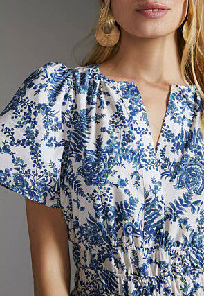 Digital Printed Rayon Maxi Dress in White