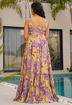 Digital Printed Rayon Maxi Dress in Yellow