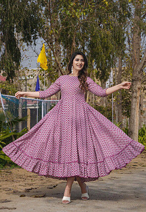 Digital Printed Rayon Midi Dress in Purple