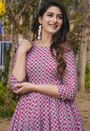 Digital Printed Rayon Midi Dress in Purple