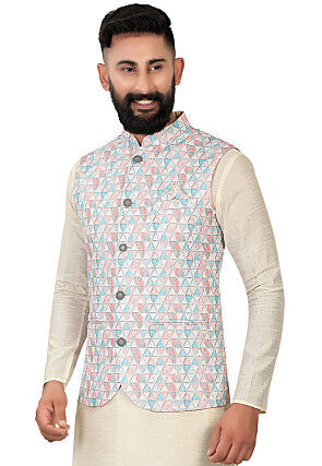 Digital Printed Rayon Nehru Jacket in Multicolor