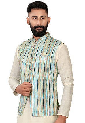 Digital Printed Rayon Nehru Jacket in Multicolor