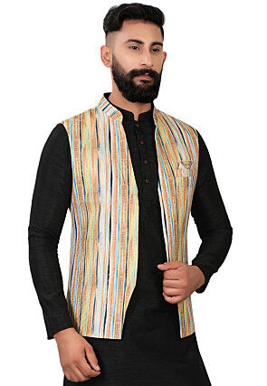 Digital Printed Rayon Nehru Jacket in Multicolor