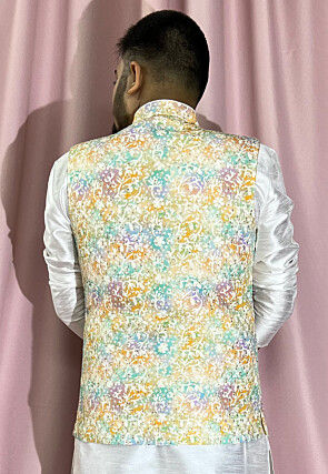 Digital Printed Rayon Nehru Jacket in Multicolor