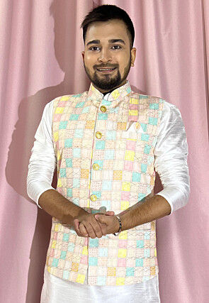 Digital Printed Rayon Nehru Jacket in Multicolor
