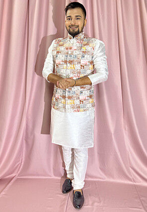 Digital Printed Rayon Nehru Jacket in Multicolor