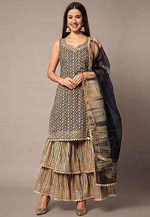 Digital Printed Rayon Pakistani Suit in Black