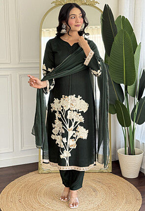 Digital Printed Rayon Pakistani Suit in Black