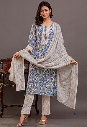 Digital Printed Rayon Pakistani Suit in Blue