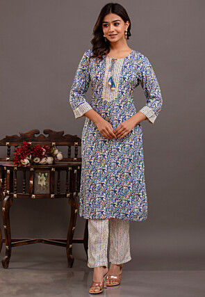 Digital Printed Rayon Pakistani Suit in Blue