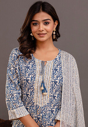 Digital Printed Rayon Pakistani Suit in Blue