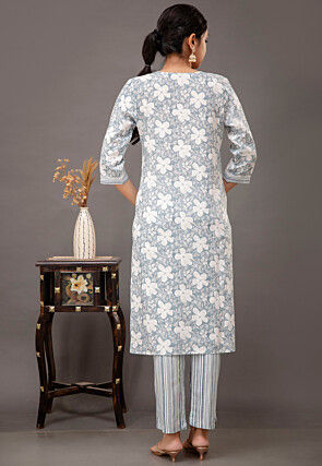 Digital Printed Rayon Pakistani Suit in Grey