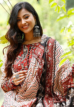 Digital Printed Rayon Pakistani Suit in Maroon