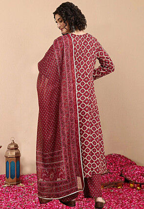 Digital Printed Rayon Pakistani Suit in Maroon