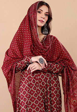 Digital Printed Rayon Pakistani Suit in Maroon