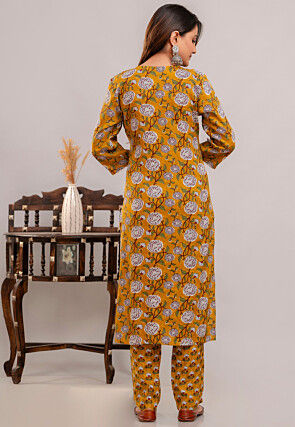 Digital Printed Rayon Pakistani Suit in Mustard
