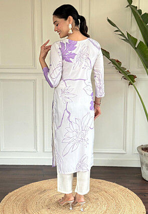 Digital Printed Rayon Pakistani Suit in Off White